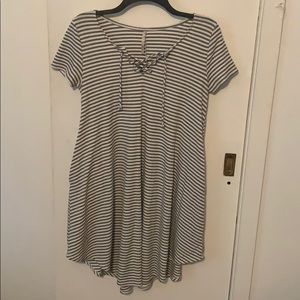 Gray & White Striped T-Shirt Dress